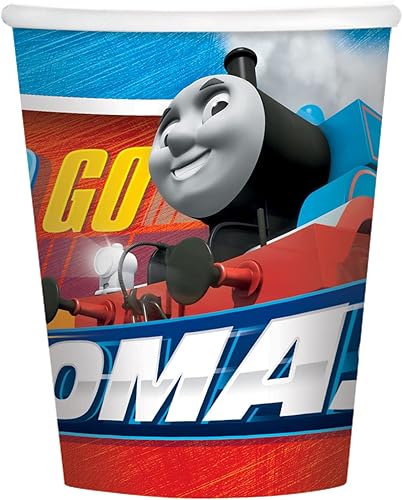 Amscan Thomas All Aboard Design - Vasos de papel, 9 onzas, multicolor, 8 unidades