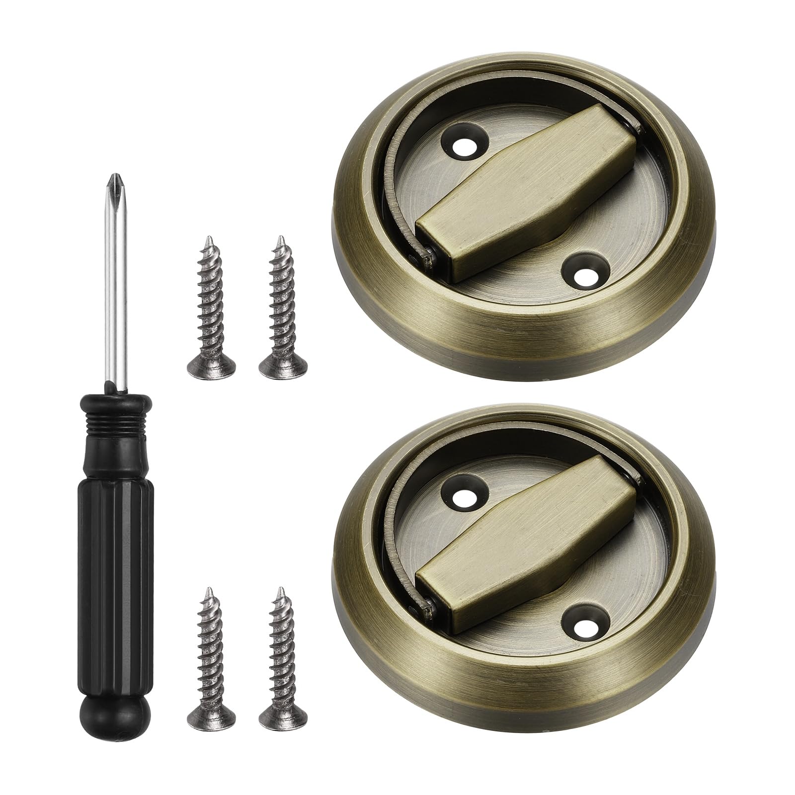 PATIKIL Recessed Door Lock, (73mm, Bronze)(2 Pcs),304 Stainless Steel Round Cup Hidden Knob Handle Pull Latch Locker with Screwdriver Screws, Suit for - Privacy Sliding Door