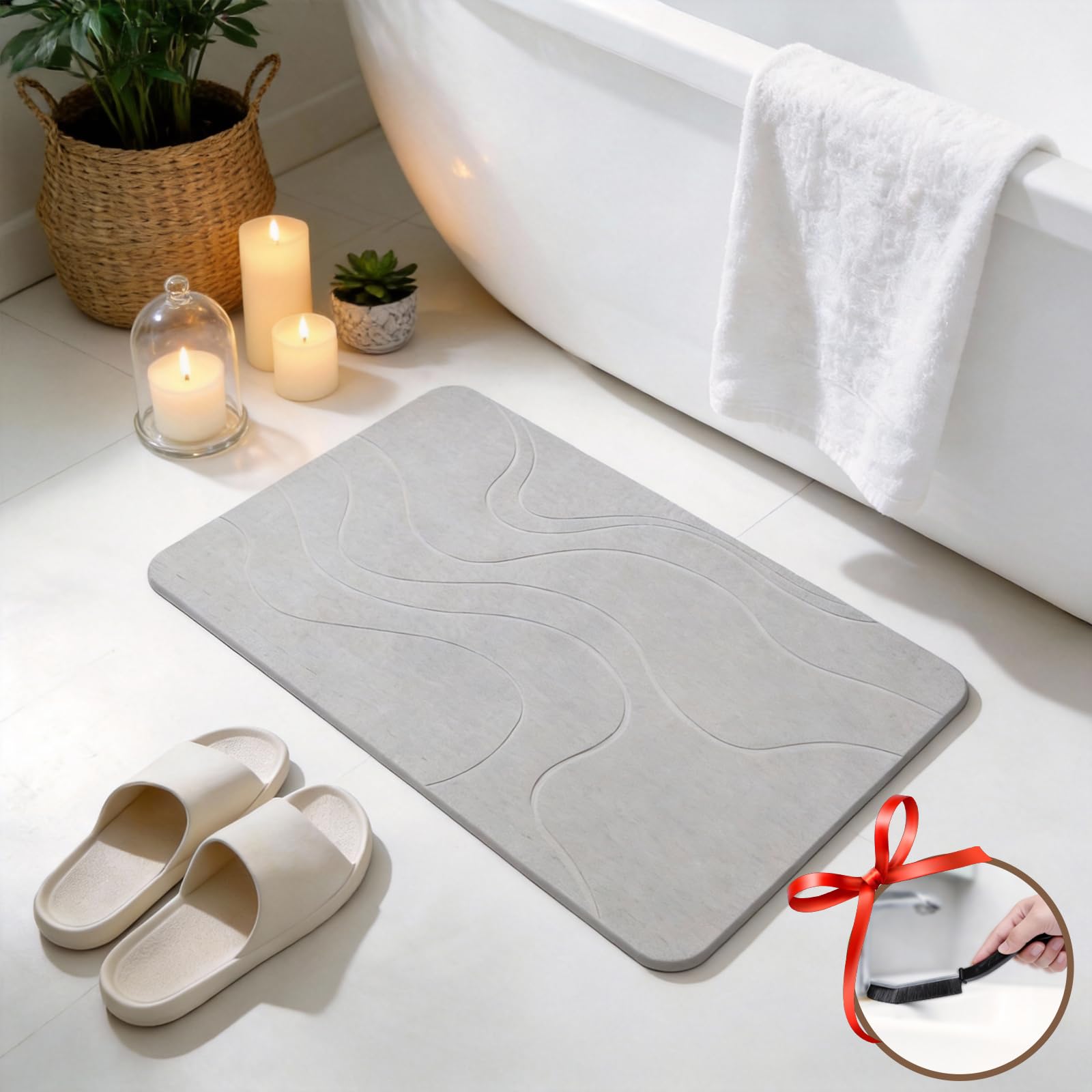 Eralove Tapis de bain en diatomite de salle de bain sans odeurs, absorption ultra rapide et séchage rapide, sans odeurs, gris clair 60 x 40 cm