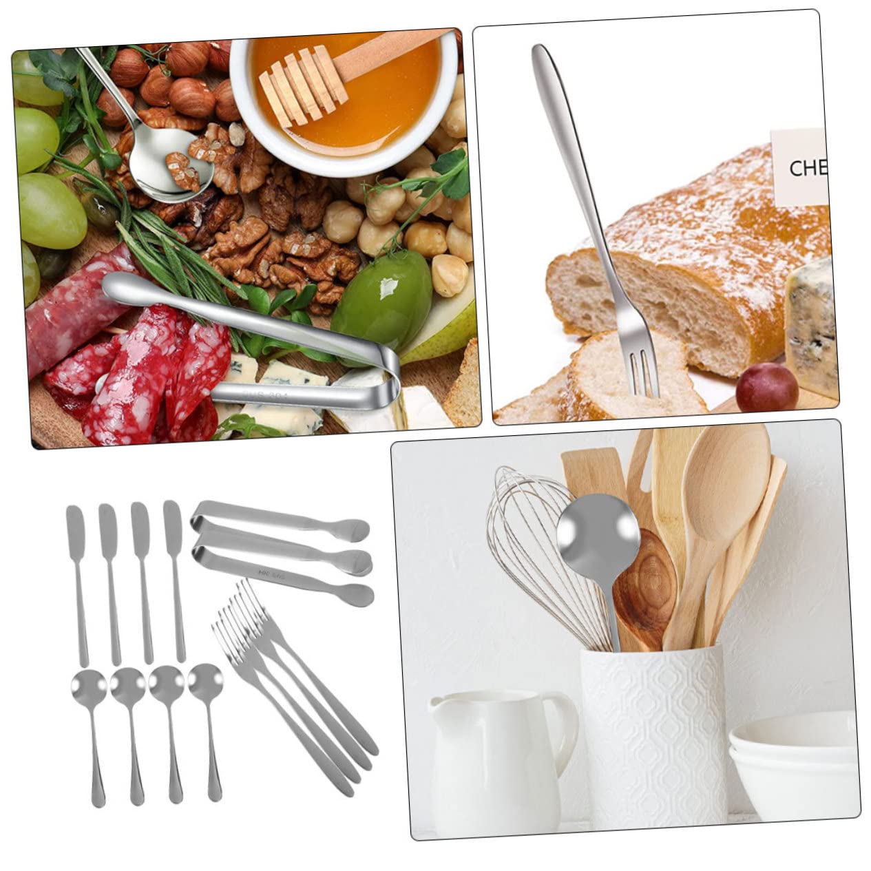 Cabilock 14pc Stainless Steel Cheese Knife Spatula Set Cheese Board Utensils Fork Spatula for Restaurants Parties Home Use