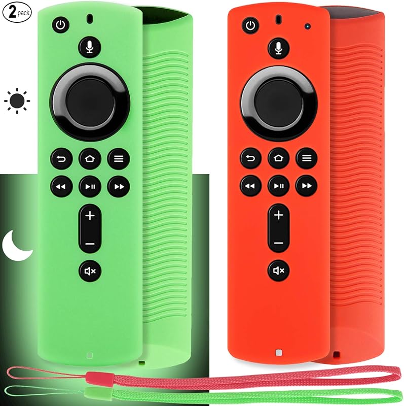 [2 Pack] Pinowu Firestick Remote Cover, Silicone Firetv Remote Case Compatible with Fire TV Stick 4K (2018) Alexa Voice Remote Control (Green Glow & Red Not Glow)
