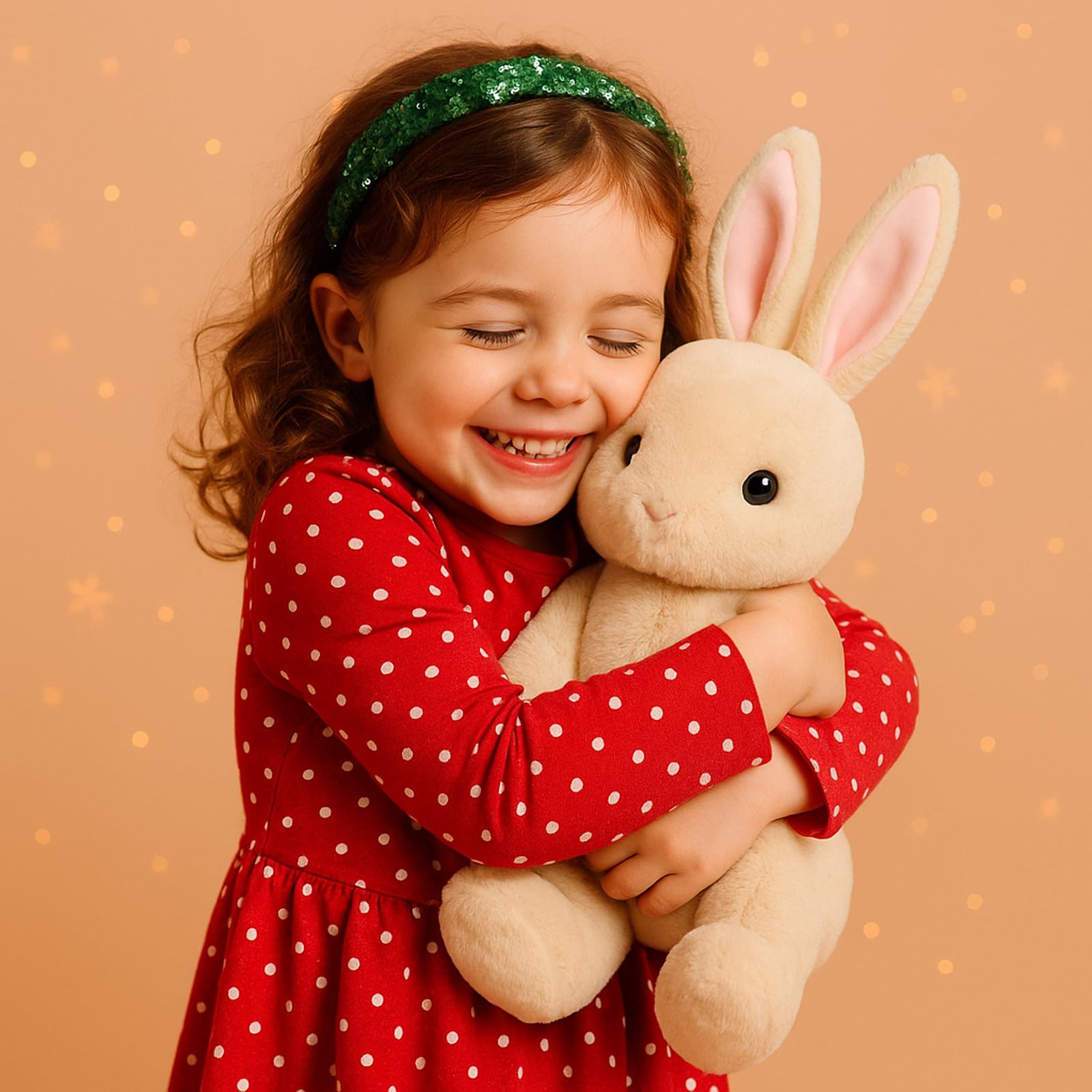 WEIGEDU Adorable conejito de peluche, juguete de peluche SOFE para niños, niñas, bebés, cumpleaños, Pascua, Navidad, regalo para dormir, 17.3 pulgadas, beige y rosa