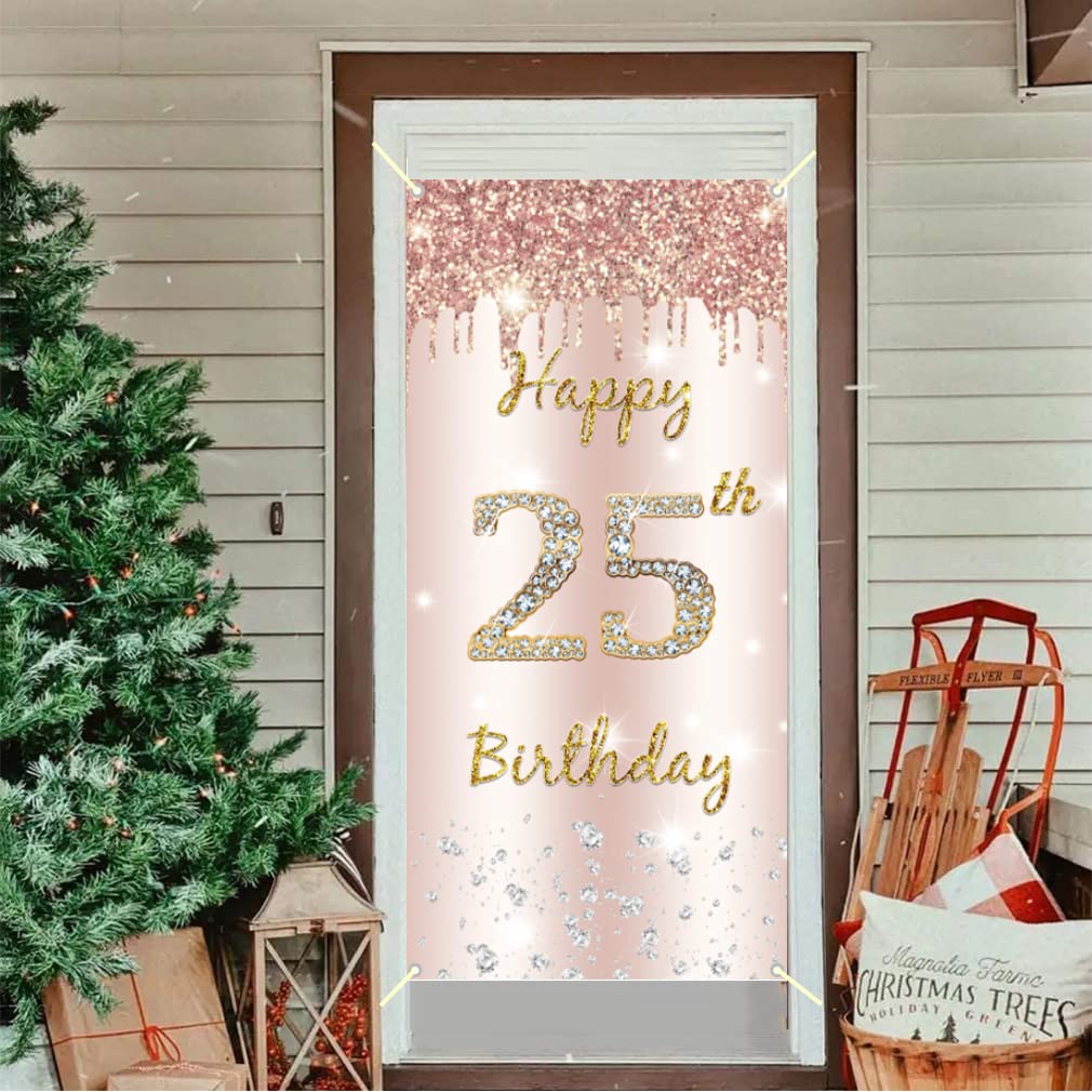 25th Birthday Decorations for Women Happy 25th Birthday Photo Background Banner Rosegold Fabric Sign Poster Door Banner Party Welcome Sign - Image 5