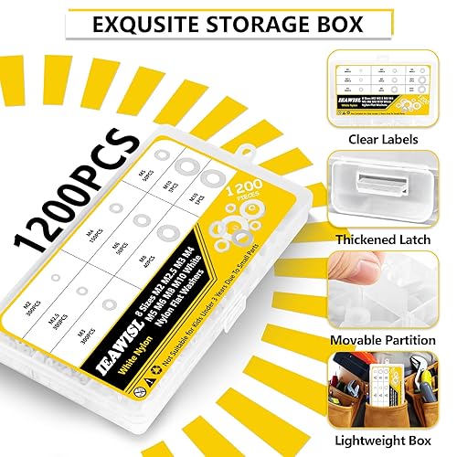 Miniatura 6 de 1200 piezas de arandelas planas de nylon para tornillos y pernos, arandelas de plástico blanco, M2 M2.5 M3 M4 M5 M6 M8 M10 para uso doméstico y