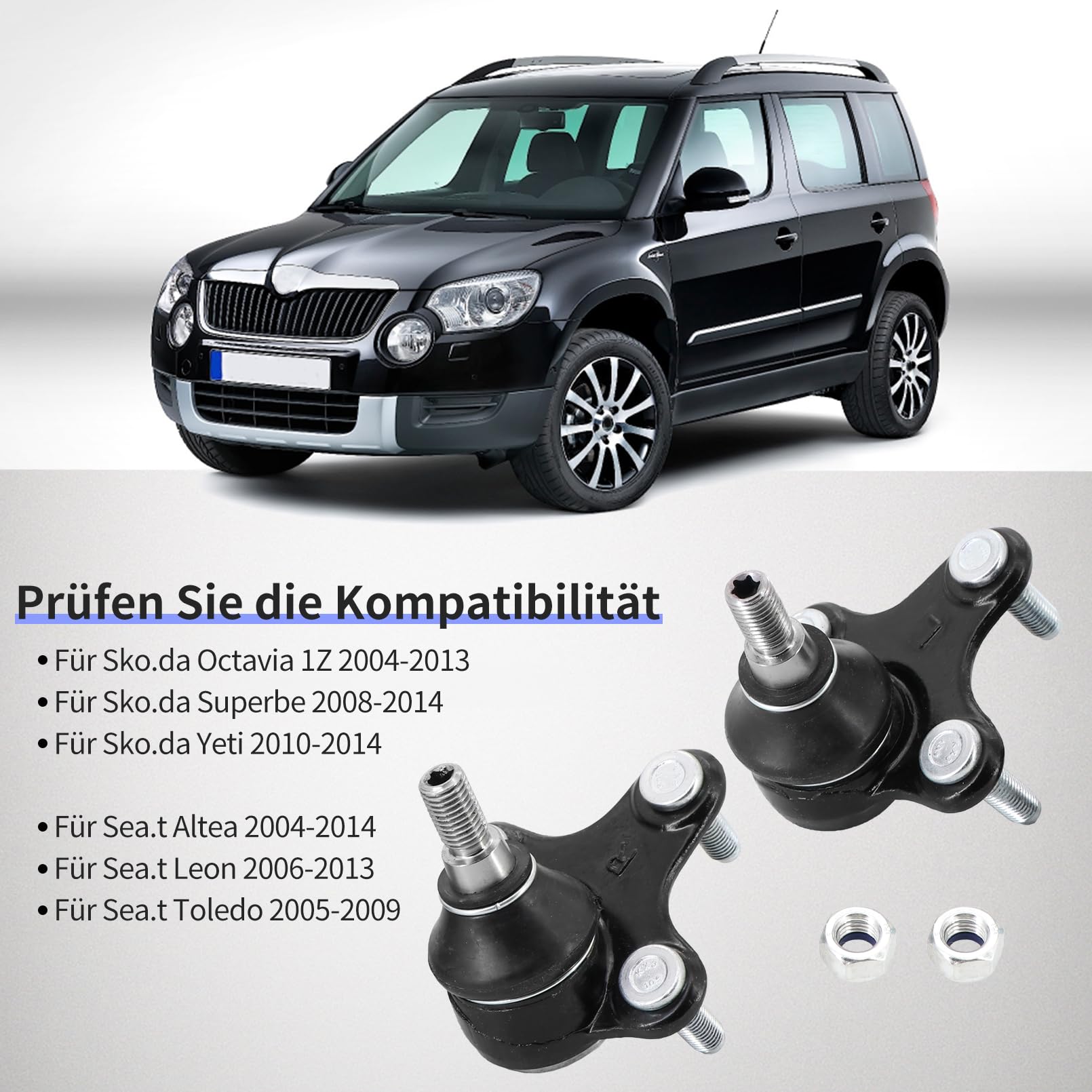 Traggelenk Führungsgelenk für Golf 5 (1K), Golf 5 (5M), Golf 6 (5K), Golf 6 (52), Touran (1T), Caddy 3 (2K), Tiguan (5N) Links & Rechts, Vorderachse, Replace # 1K0407365C 1K0407366C