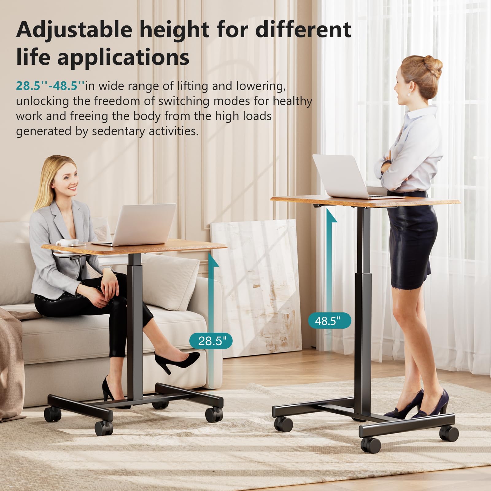 NEWBULIG Rolling Desk Adjustable Height Adjustable Small Standing Desks with Wheels Rolling Cart Laptop Portable Table Mobile Teacher — view 4