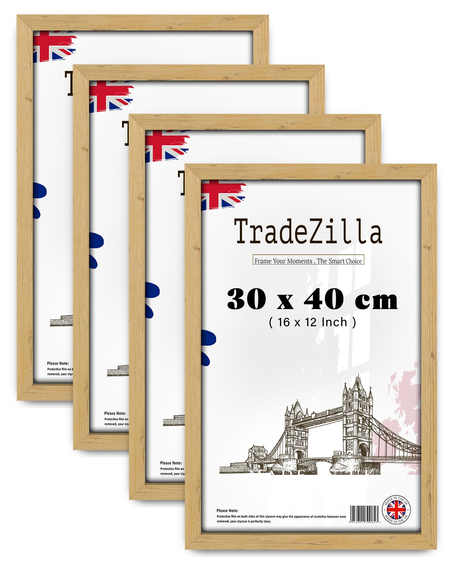 TradeZilla pack of 4 Pine 0' 12" x 1' 4" Poster Frame (30 x 40 CM) Museum Quality, Ideal for Art Enthusiasts, Ready to Hang High-Definition Prints 16 x 12 Inch [ Pine ]