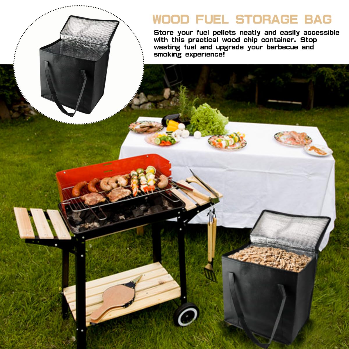 Bolsa de almacenamiento de pellets de madera, dispensador de pellets para fumador, contenedor de pellets de madera impermeable, bolsa de almacenamiento de pellets para acampar al aire libre, viajes, 7