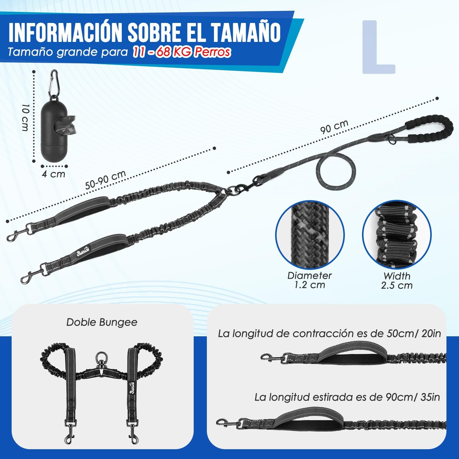 SlowTon Doble Correa para Perros sin enredos - Cable Reflectante Giratorio de Alta Resistencia Giratorio de 360 °, Entrenamiento para Caminar Amortiguador para 2 Perros medianos pequeños