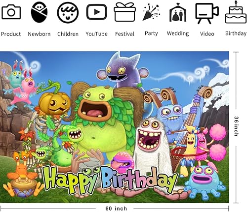 Miniatura 2 de Decoraciones de cumpleaños de monstruos cantantes, monstruos cantantes, pancarta de feliz cumpleaños para monstruos cantantes suministros de fiesta