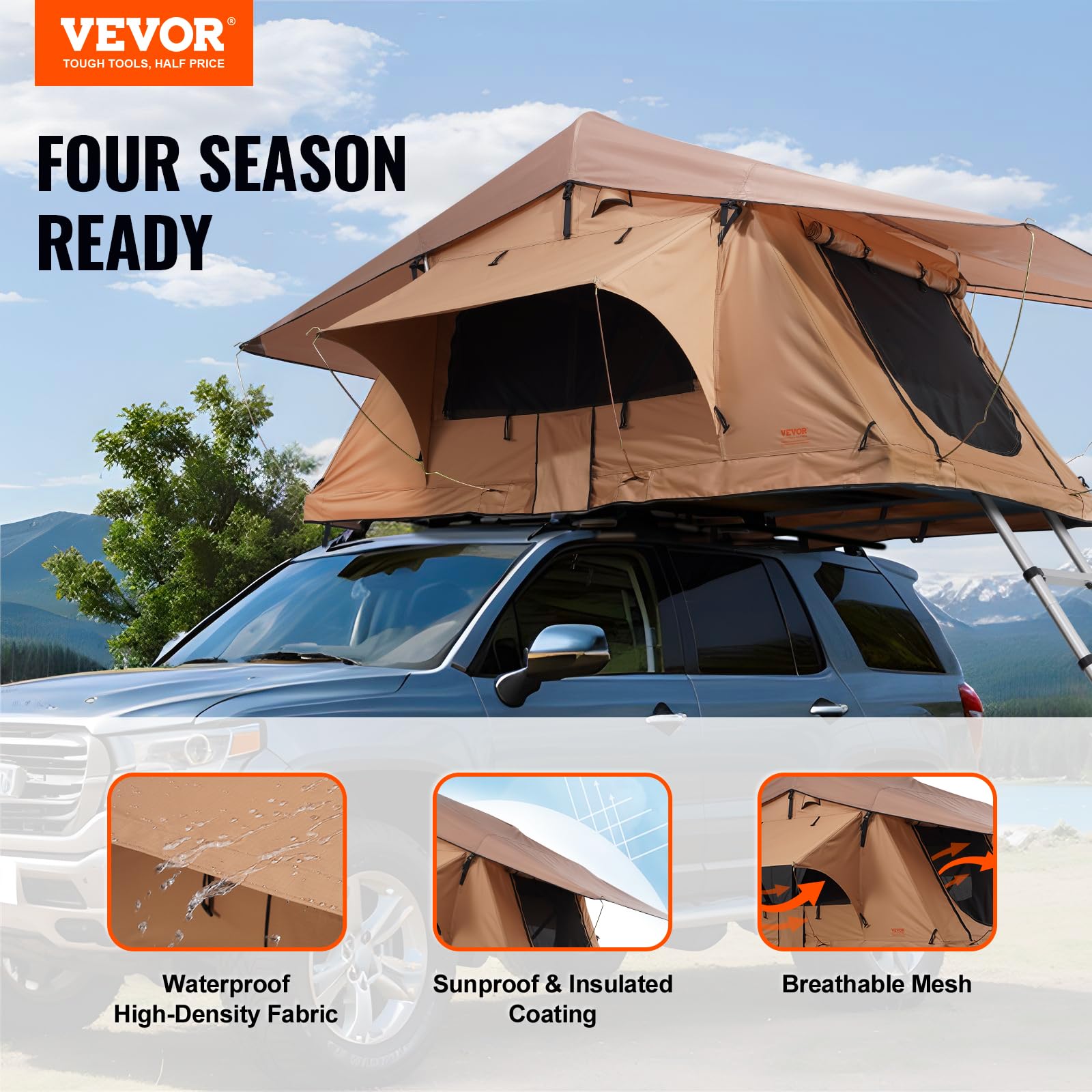 Naturnest Carpa de Techo Rígida, Plegable con Escalera Telescópica, Colchón y Funda PVC Impermeable para Jeep, SUV y Furgoneta