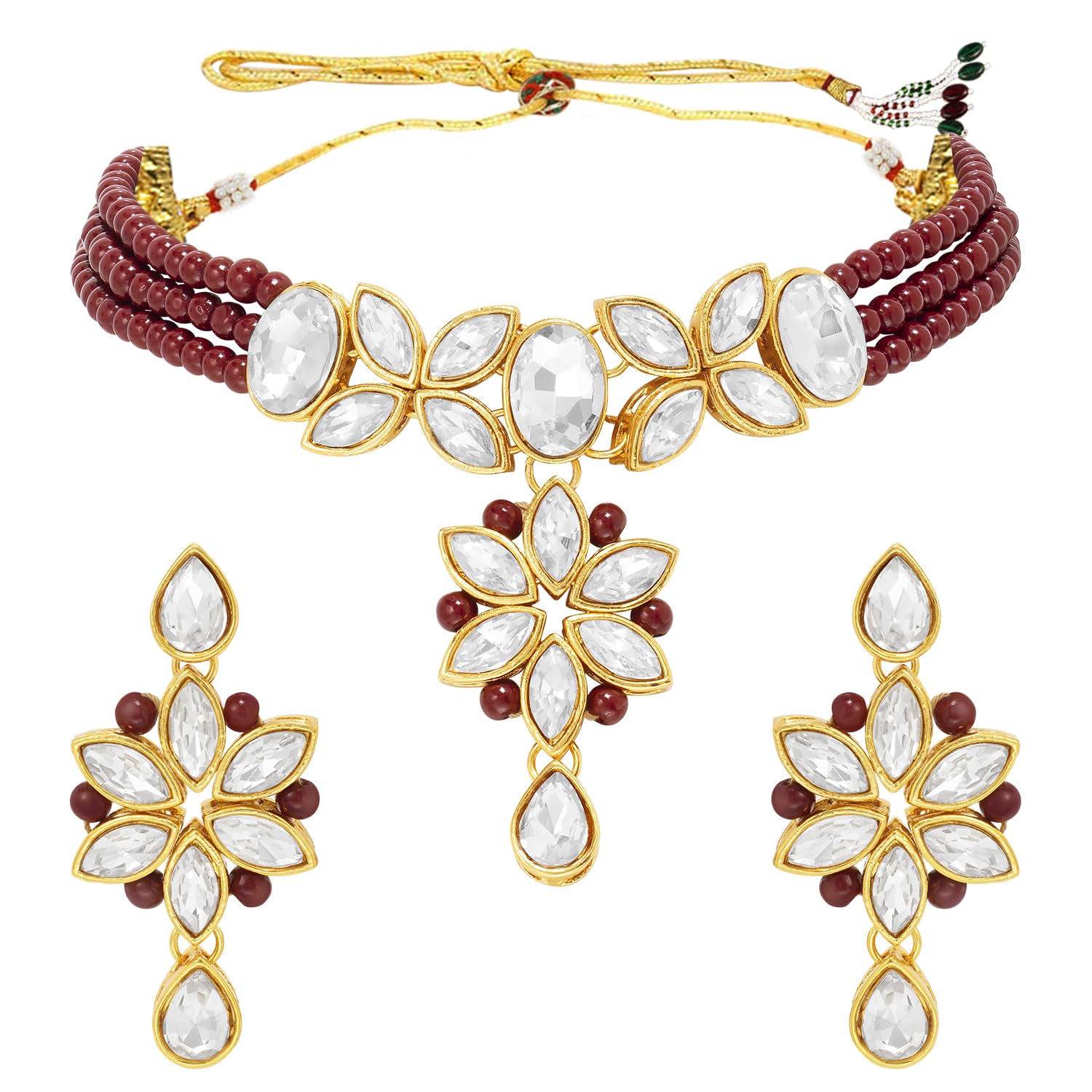 Peora Gold Plated Traditional Crystal Kundan Maroon Beaded Choker Necklace Jewellery Set for Women (B09P8923SR) Amazon Price History, Amazon Price Tracker