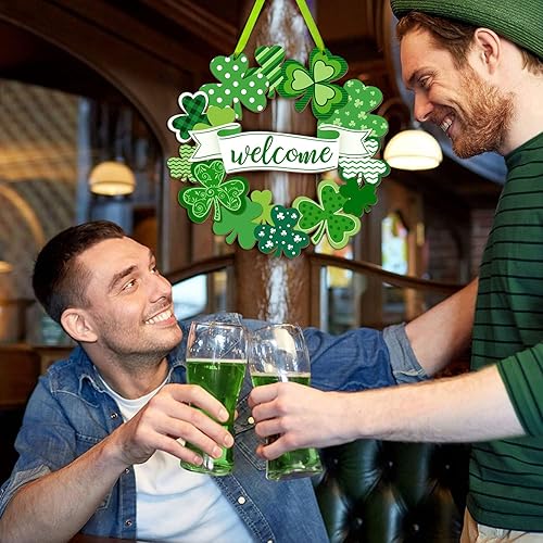 Miniatura 7 de Letrero colgante de madera de trébol del día de San Patricio, tréboles, adorno irlandés de la suerte, corona de madera para fiesta del día de San