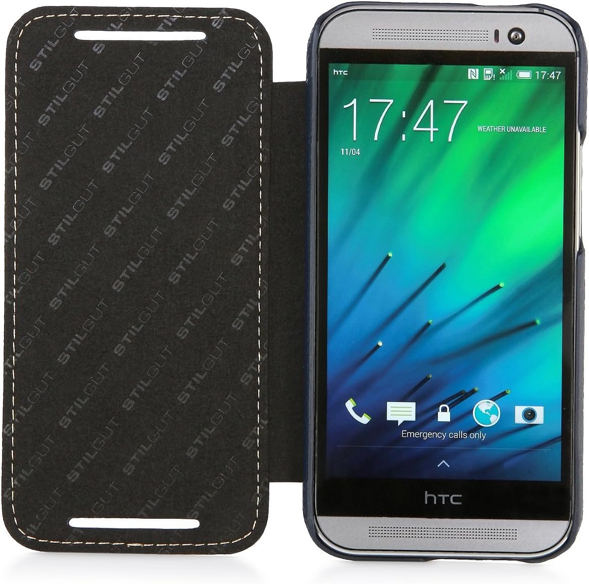 StilGut® Book Type, Leather Case for HTC One M8 & M8s, Navy Blue