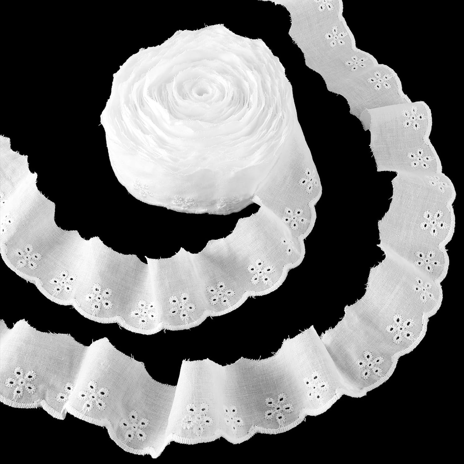 15 Yards Eyelet Lace Trim White Cotton Eyelet Floral Lace Ribbon Floral Embroidery Ruffle Laces Trim Wavy Edge Cotton Laces Ribbon for Sewing Clothes Dress Bag Pets Dolls Clothes