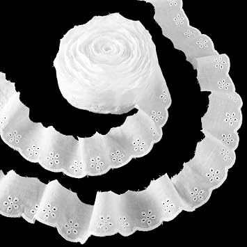 15 Yards Eyelet Lace Trim White Cotton Eyelet Floral Lace Ribbon Floral Embroidery Ruffle Laces Trim Wavy Edge Cotton Laces Ribbon for Sewing Clothes Dress Bag Pets Dolls Clothes