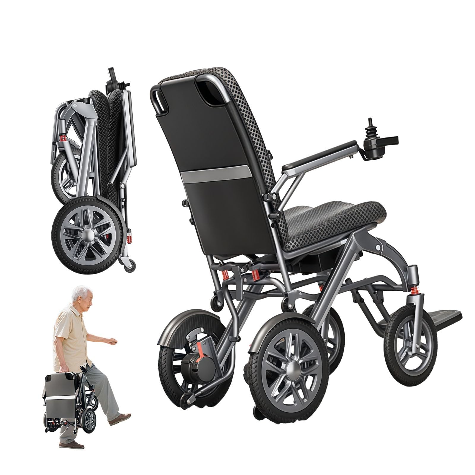 Silla De Ruedas Eléctrica Ultraligera, Plegable, De Aluminio, con Almohadillas Suaves Extraíbles, Peso De 14,9 Kg, Motor Sin Escobillas De 400 W, Adecuada para Personas Mayores