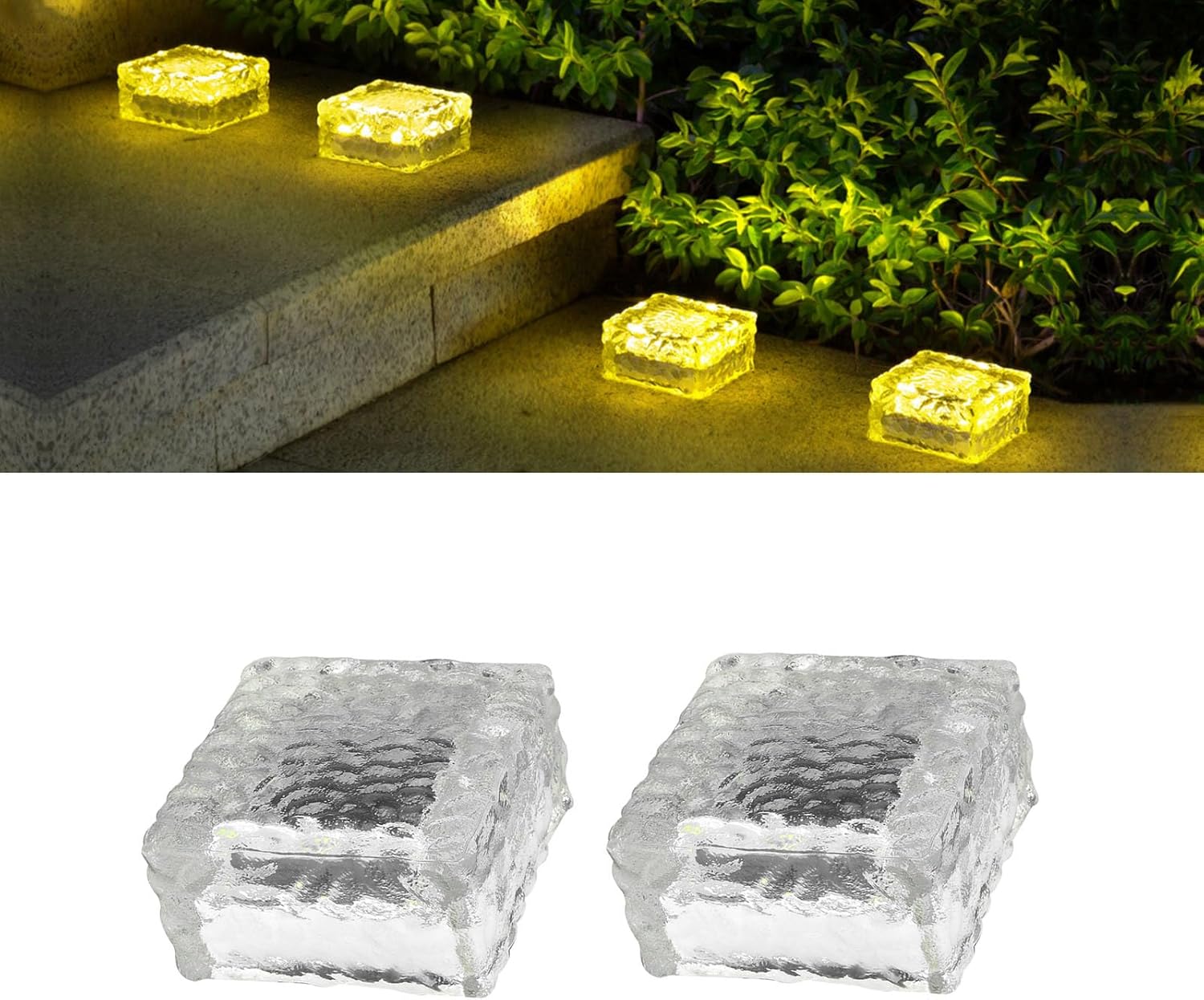 Solar Lights Outdoor Waterproof IP68, 2 Pack Bricks Road Lighting Recessed Paver for Landscaping Garden, Pathway, Patio, Walkway Decoration