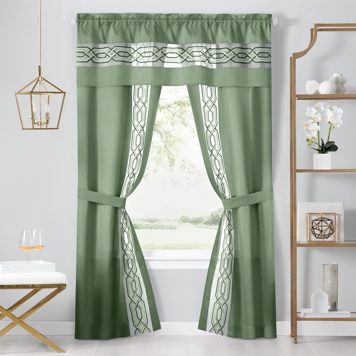 Rideaux de fenêtre vert 55x84 pouces lot cantonnière et embrasses
