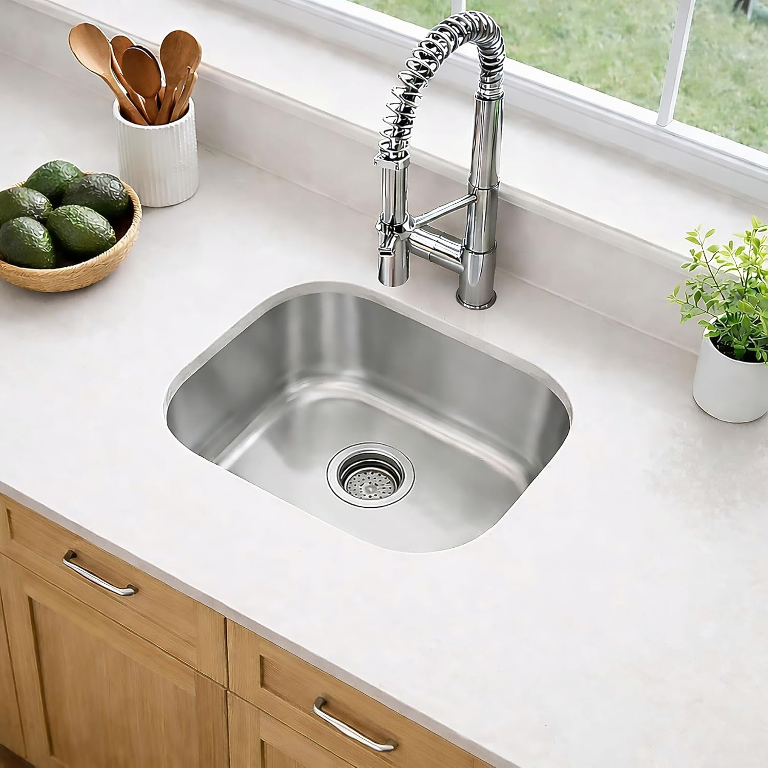ORLANDO 18x16 Inch Undermount Kitchen Sink - 18 Gauge Stainless Steel Single Bowl Prep Sink for Compact Kitchen Sink & Kitchen Island with Basket Strainer