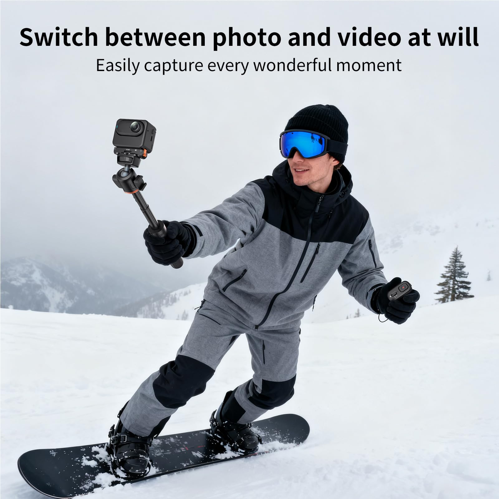 Telecomando per fotocamere a portata di 10 m, 4 funzioni, lunga durata della batteria compatibile con action cameras Insta 360 X5/4/3/2, Ace/AcePro/AcePro2 e GO3S