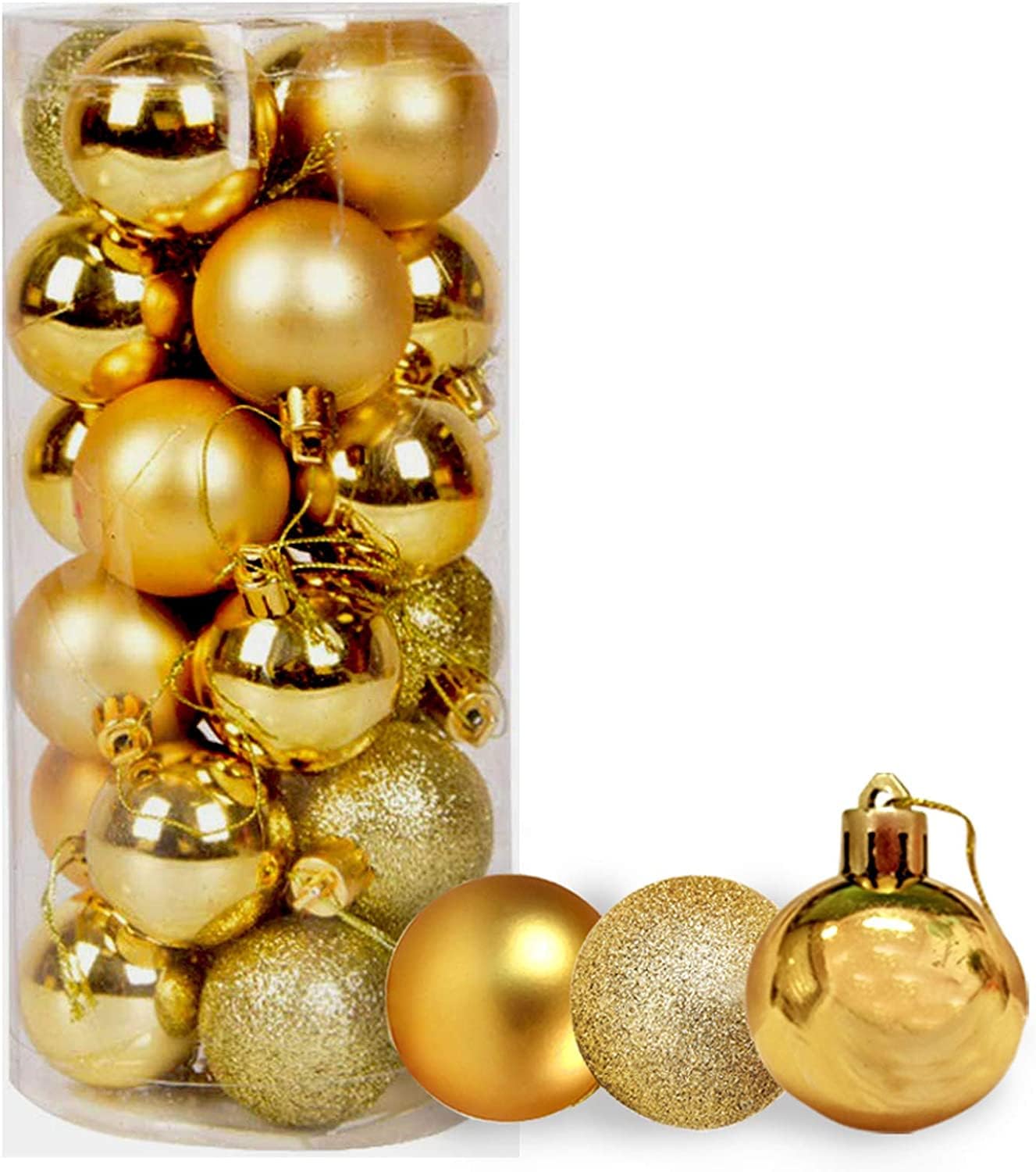 30mm/24Pcs Christmas Baubles Shatterproof Gold, Christmas Tree