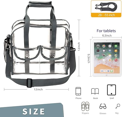 Miniatura 3 de MOFASVIGI Bolsa transparente aprobada para estadios, transparente, impermeable, para trabajo, juegos deportivos, conciertos, viajes, 12 x 12 x 6