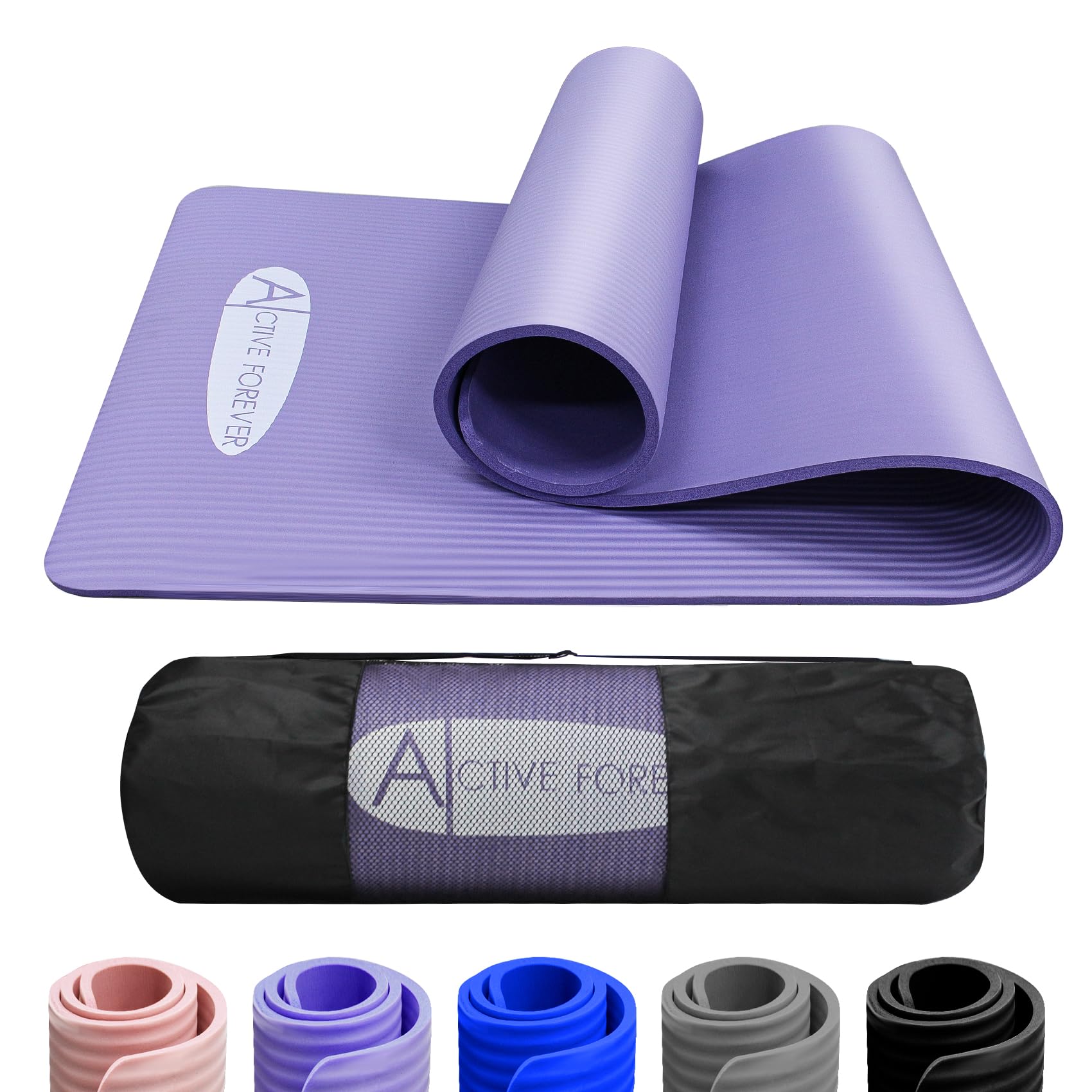 ACTIVE FOREVER NBR Yoga Mat, Non Slip Exercise Mats with Bag, Thick Foam Mats Ideal for HIT Pilates Sit Ups Planks, Workouts Home Gym Equipment Accessory for Men Women, 183ร60ร1cm, Purple