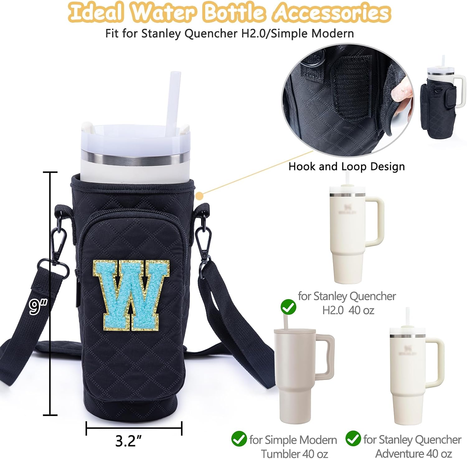 Initial Water Bottle Carrier Bag with Phone Pocket Compatible with Stanley 40/30 oz Tumbler Holder with Strap, Cup Carrier Bag & Case - Personalized Teen Girl Gifts image 2