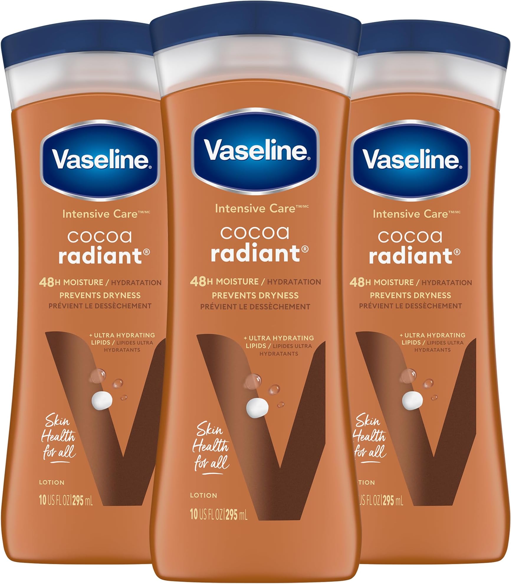 Cocoa Radiant 3-Pack – Intensive Care Moisturizing Hand and Body Lotion with Ultra-Hydrating Lipids, Pure Cocoa Butter, 10 Oz Ea