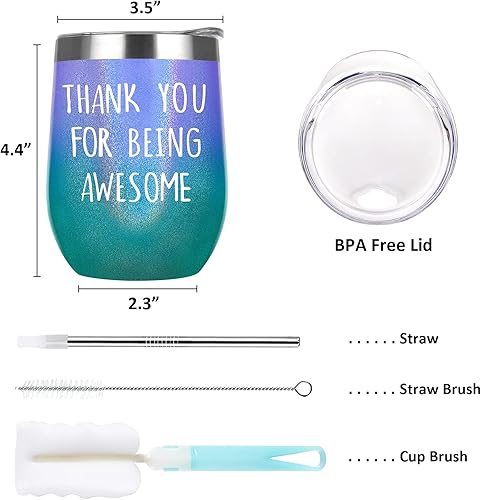 Miniatura 7 de Vaso de vino con texto en inglés "Thank You for Being Awesome - Vaso de vino de 12 onzas con aislamiento de acero inoxidable con pajilla, regalo de