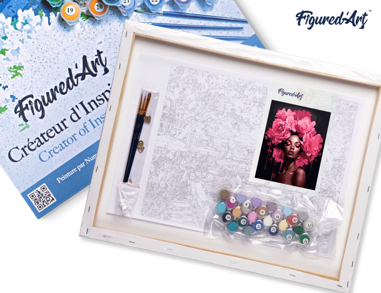 Figured'Art Dipingere con i Numeri con Telaio - Paint by Numbers Corona di Peonie, Passatempo per Adulti, Kit Completo, Hobby Creativi - Quadri fai da te 40x50cm Tela Già Incorniciata