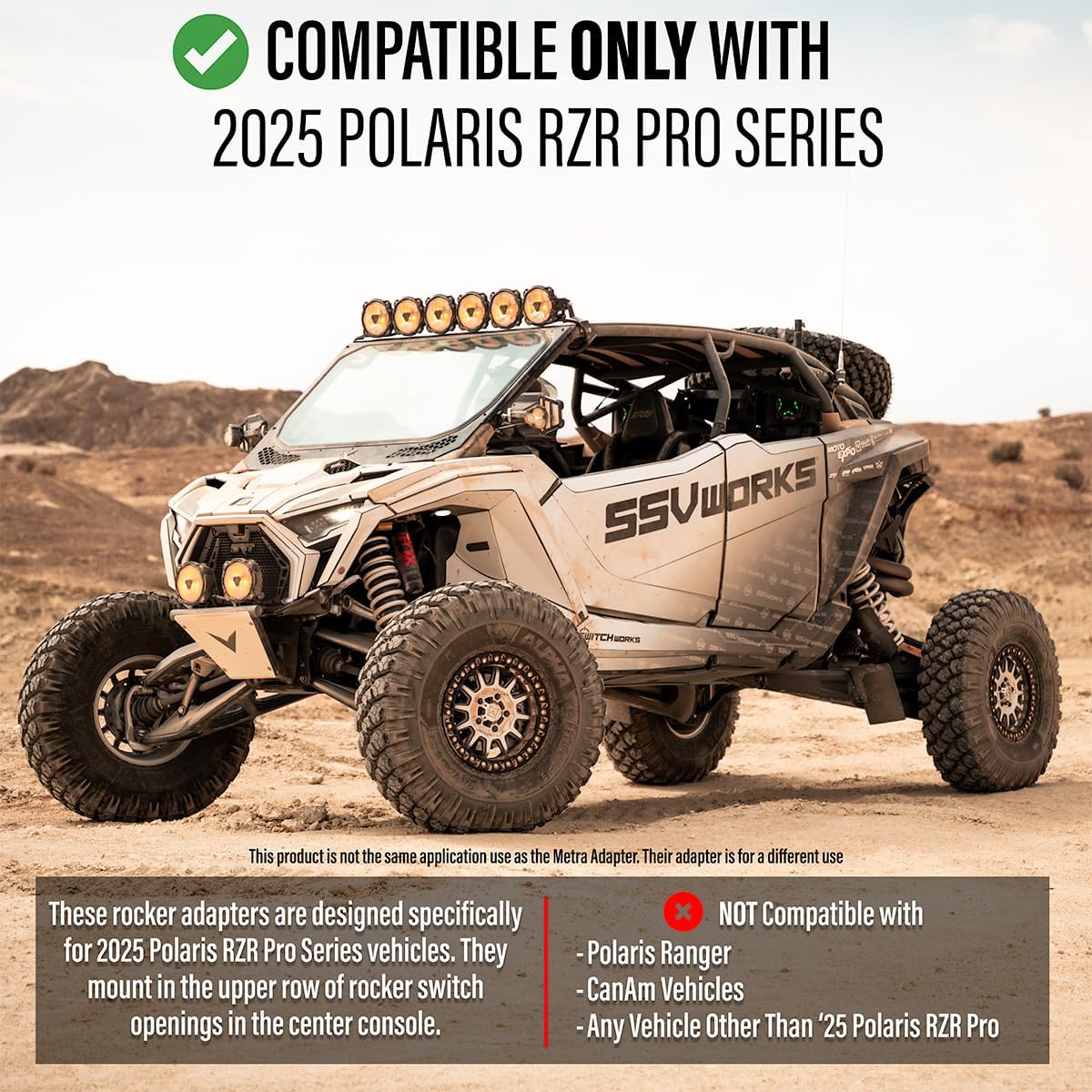2025-up Polaris RZR Pro R, Pro S and Pro XP | Snap-in Rocker-Switch Carling Adapter for Upper Row Center Console Switch Openings - 6pk | SSV Works 240-RZ6-RSA6