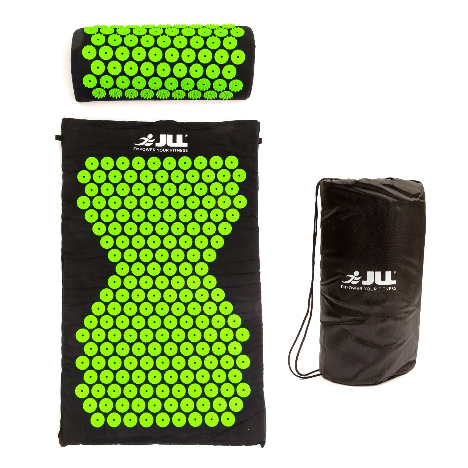 PetrolScooter Acupressure Mat Pillow Set & Travel Bag Massage Muscle Back Neck Shoulders Legs Chest Pain Stress Tension Relief Acupuncture (Black & Green)
