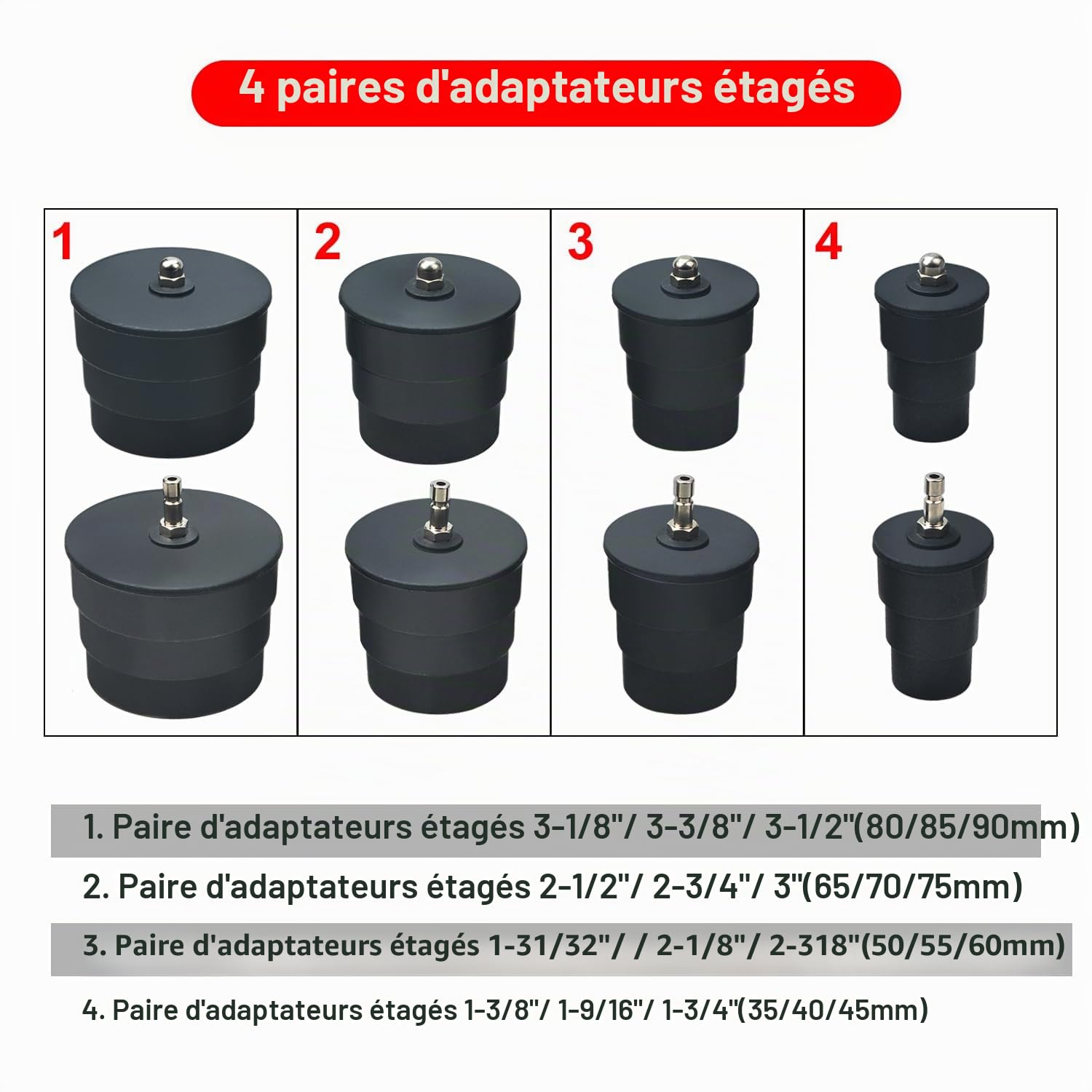Testeur de turbocompresseur, facile à utiliser, 4 paires d'adaptateurs pour système de refroidissement pour tuyaux de 3,5 à 9,5 cm