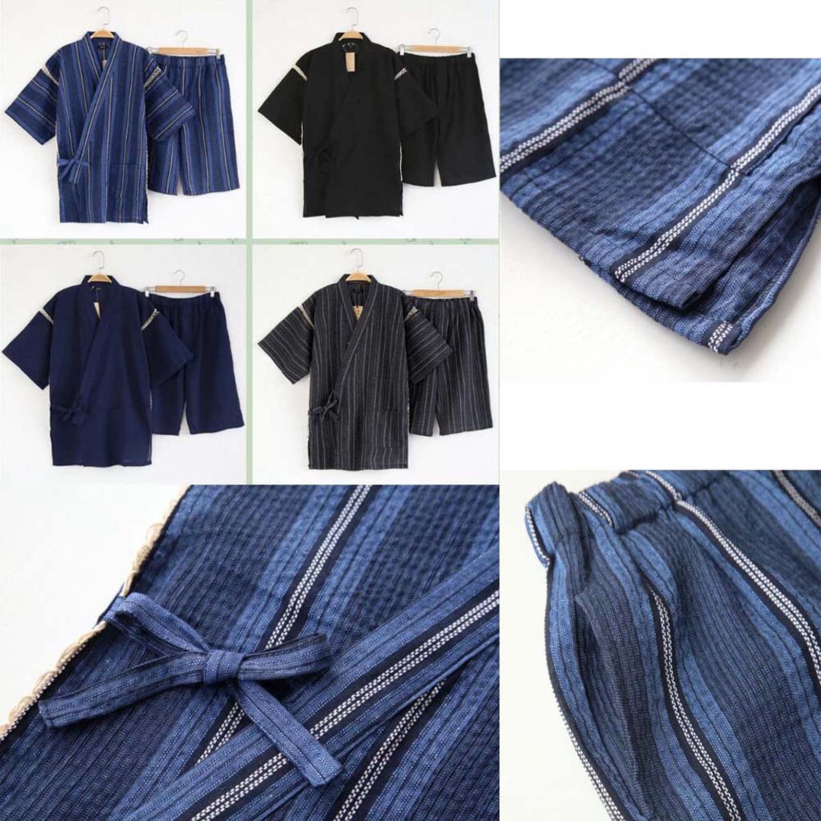 Kimono japonés para Hombre, Camisa y pantalón de algodón y Lino, Conjunto de Ropa de Descanso para SPA, Estilo 2, Multicolor, Talla única