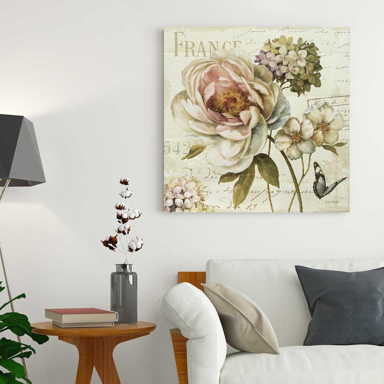 PAINTINGMANTRA Off White Flowers Canvas Painting for Living Room, Decorative Home Decor Wall Hangings for Interior Decoration (Set of 1, Size - 22x22 Inch), Red