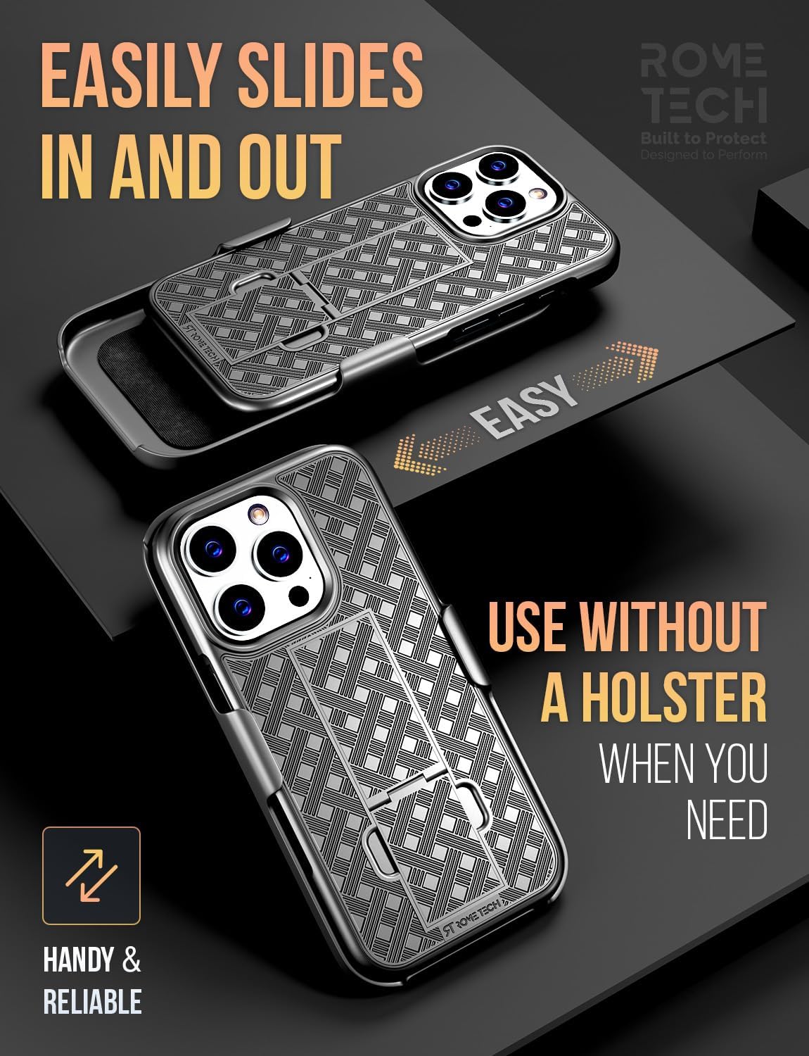 Designed for iPhone 16 ProMax Case with Belt Clip Holster - Kickstand Cover Phone Case - Black - Image 4