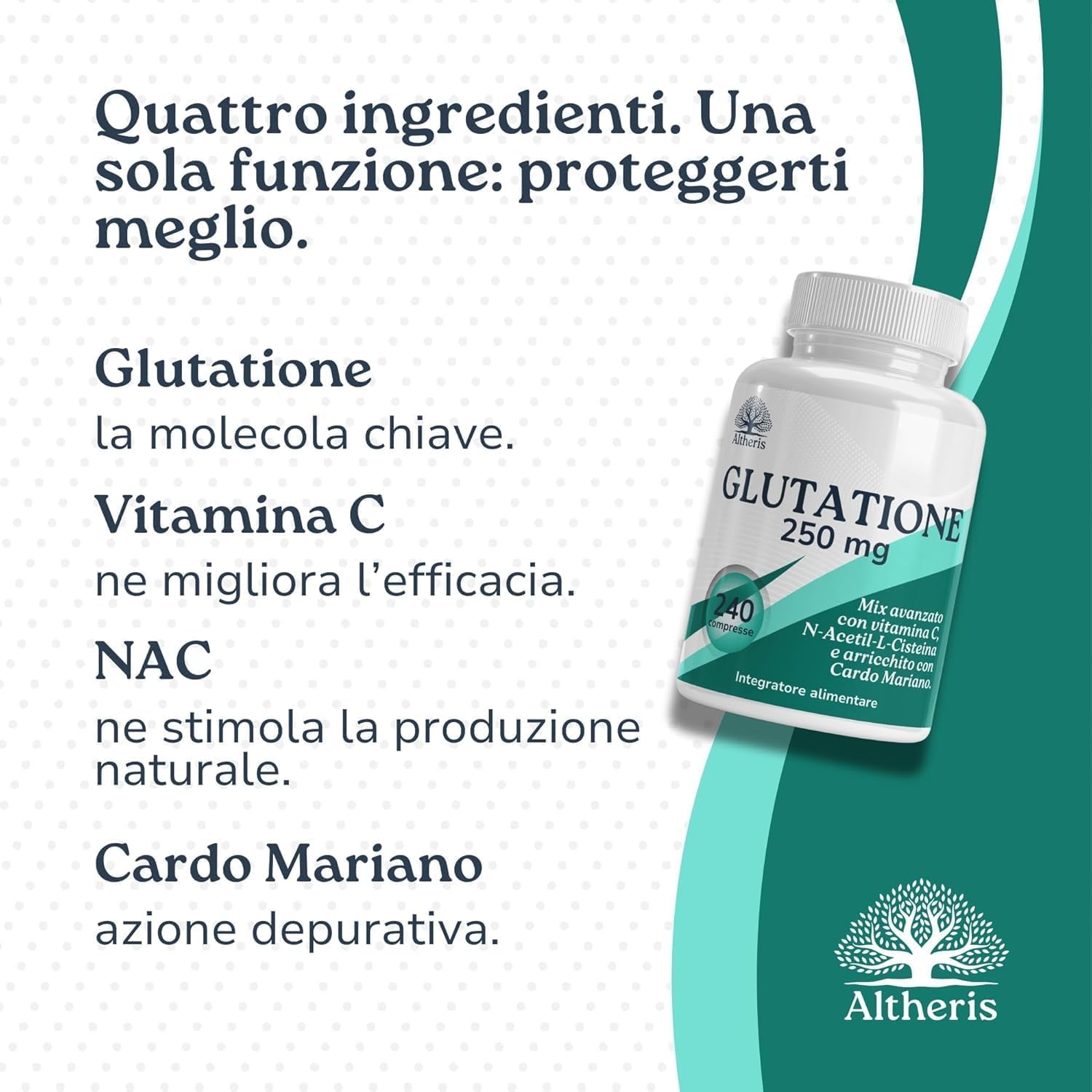 Glutatione Forte 240 Compresse 250mg con Nac N-Acetil-Cisteina, Vitamina C e Cardo Mariano - Potente Antiossidante Integratore Detox Anti-Age