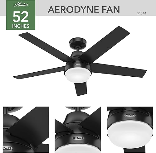 Miniatura 9 de Hunter 51314 Aerodyne - Ventilador de techo (52 pulgadas), color negro mate Mate negro,Plateado mate,Blanco (Fresh White),Gris (Dove