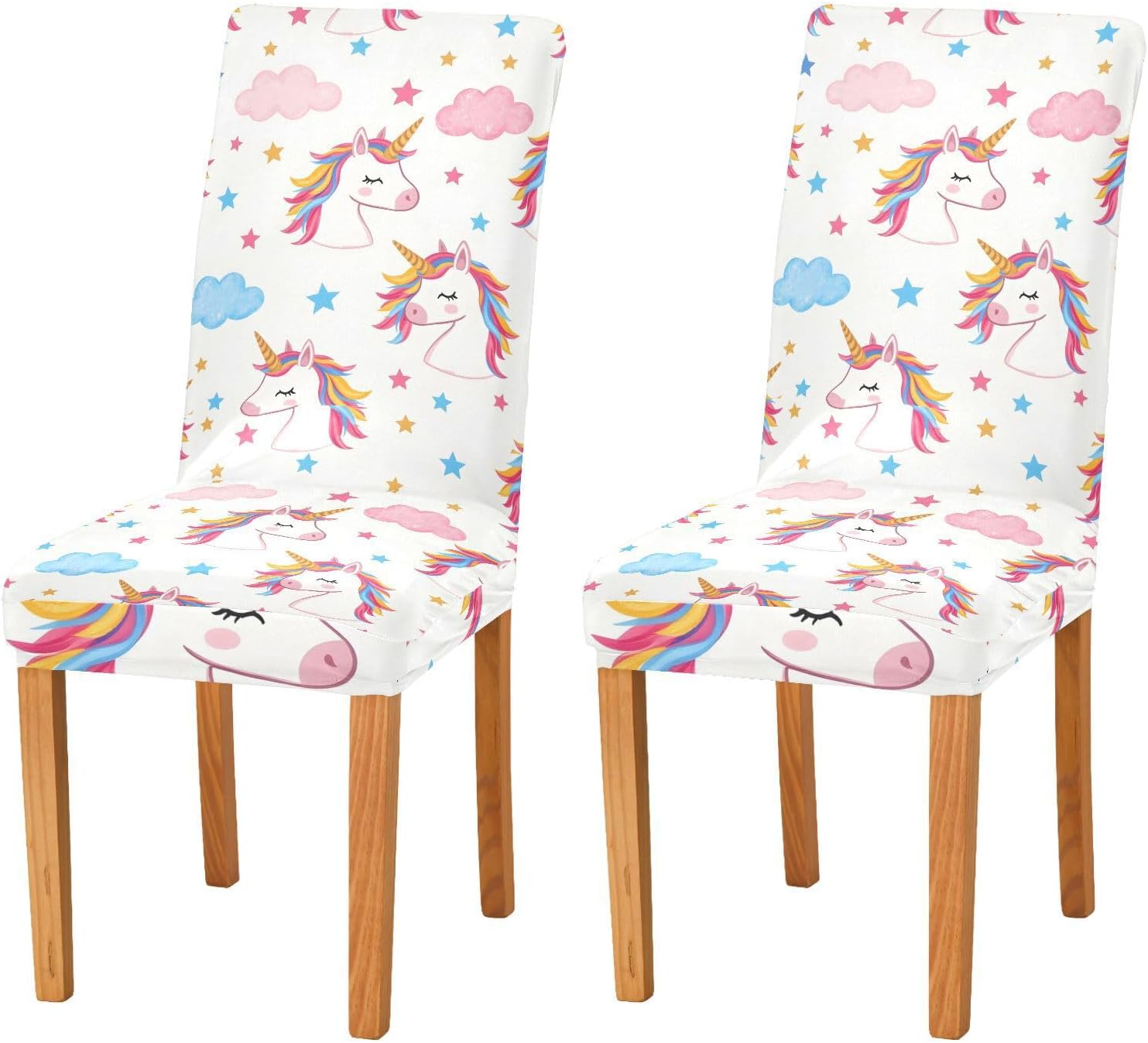 ALAZA Chair Covers for Dining Room, Unicorn Clouds Stars Pattern Stretch Chair Cover Sets Chair Protector Removable Washable for Ktichen Restaurant Hotel