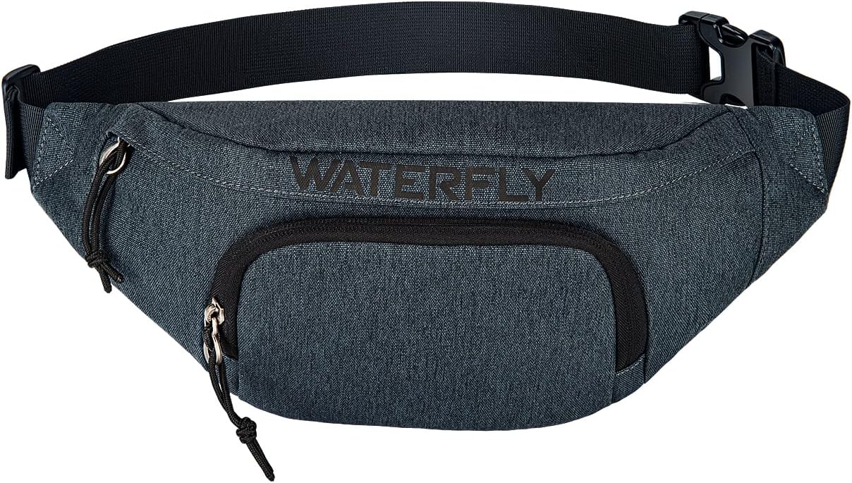 WATERFLY Large Crossbody Fanny Pack Sports Slim Waist Bag Hip Pouch for Woman Man