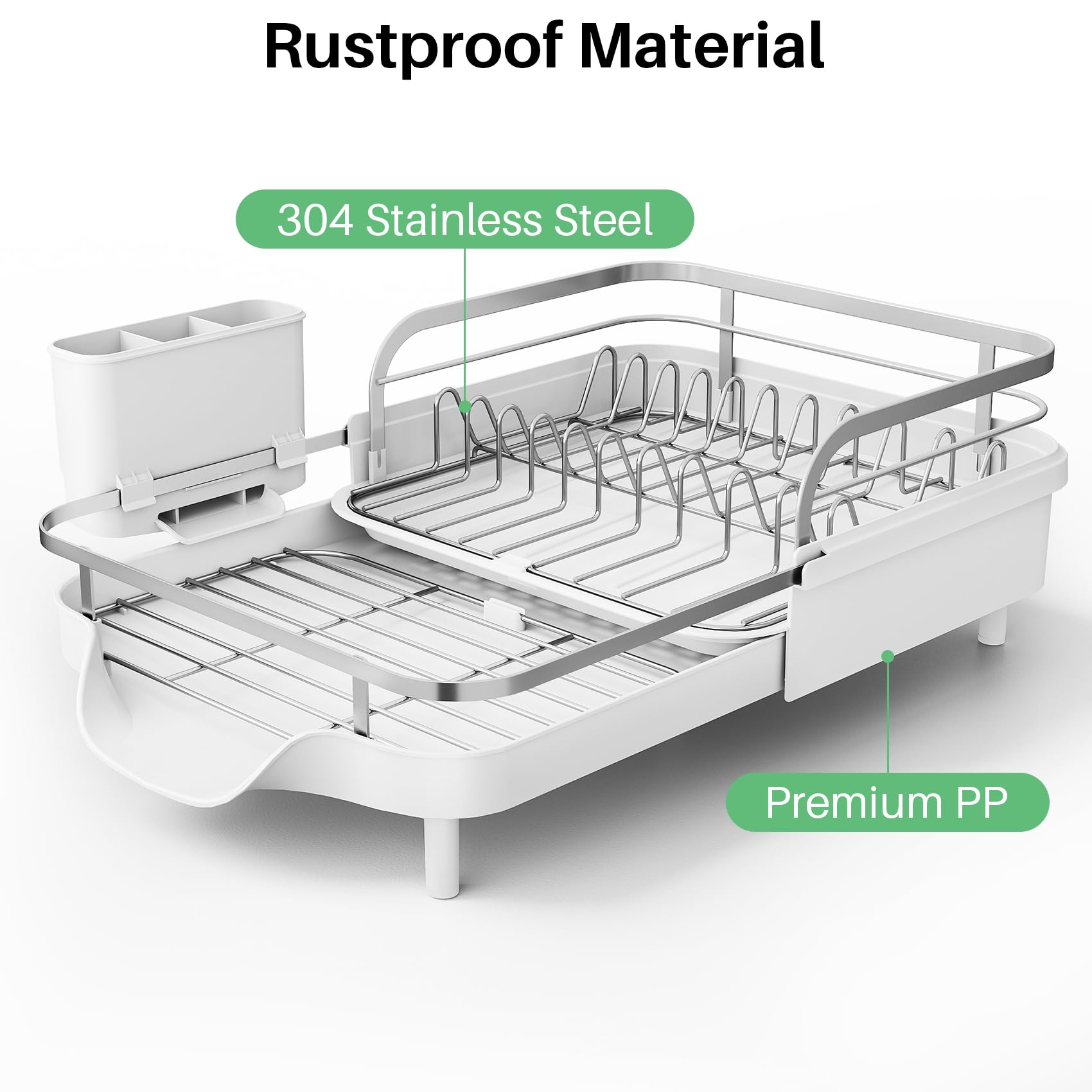 Escurridor de platos extensible para encimera de cocina, escurridor de platos de acero inoxidable con juego de escurridor y soporte para utensilios, escurridor de platos de secado de fregadero