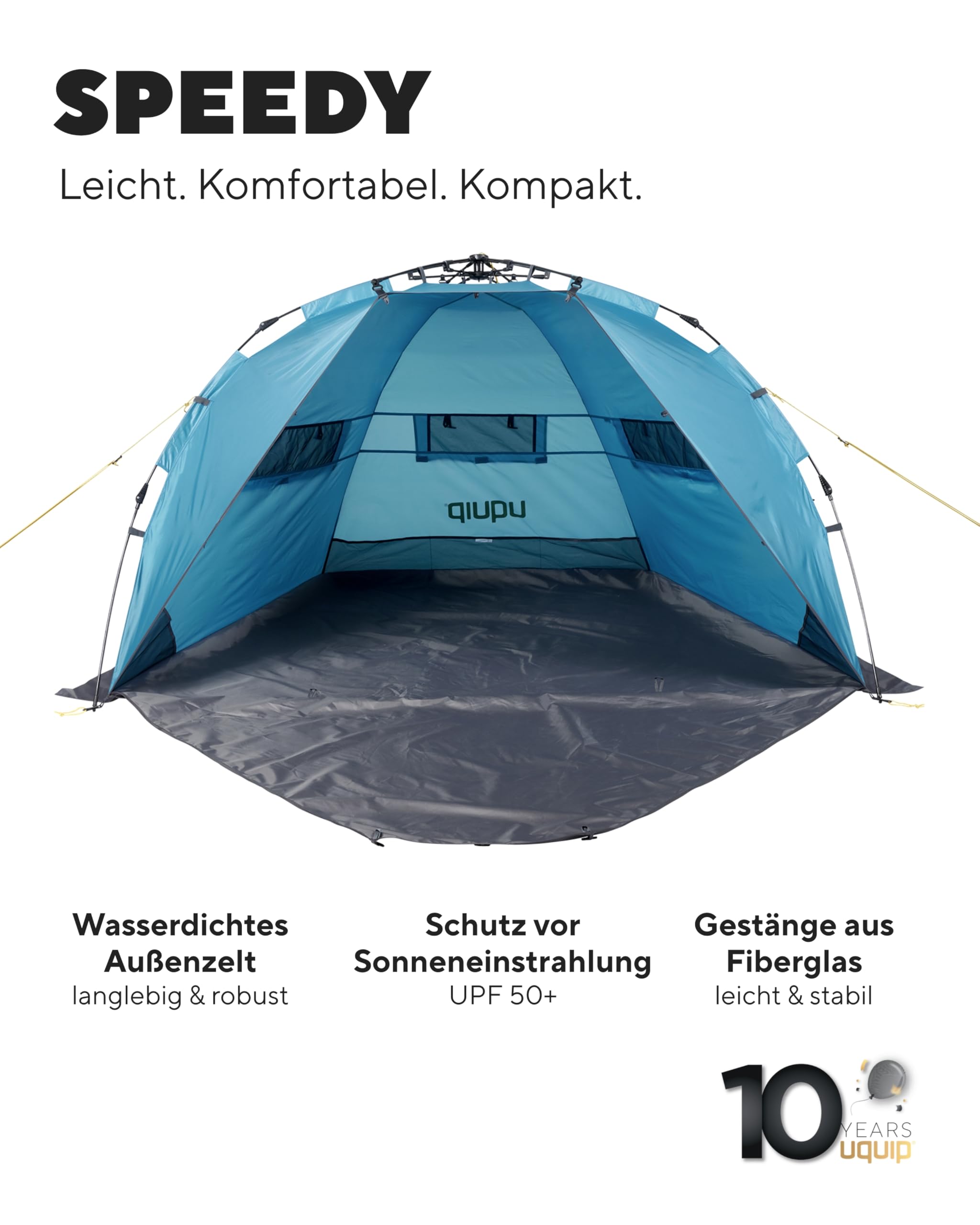 Uquip Strandmuschel Speedy Petrol I 150 x 115 x 200 cm I UPF 50+ Strandzelt zum Schutz vor Sonne, Wind & Regen I tragbares Beach Zelt mit Quick-Up System I ideal für Strand, Camping & Picknick