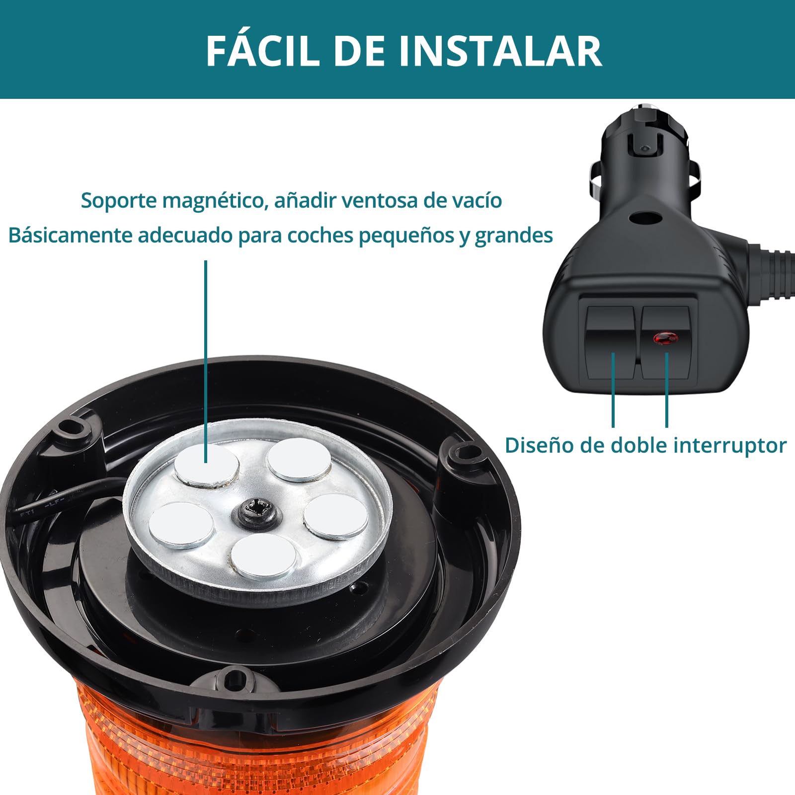 48 LEDs Batería Luz LED Estroboscópica, 12/24V Luz LED Estroboscópica Rotativo con Magnético, 7 Modos con 5 Metros Cable para el Coche Carretilla Elevadora Tractor Carrito de Golf Remolque