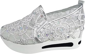 Hbeylia Platform Wedge Fashion Sneakers for Women Embroidery Floral Mesh Air Lace Chunky Sole Hidden High Heels Slip On Loafers Walking Work Shoes Arch Support Low Top Play Sneakers Loafers