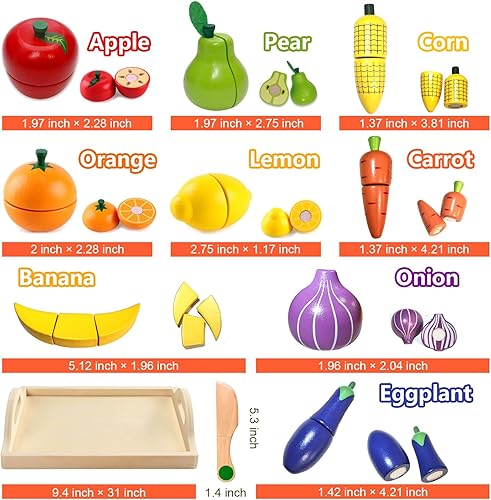 Miniatura 2 de 2025 Nuevo alimento de madera actualizado para niños pequeños, juego de corte de frutas y verduras de velcro para niños, juguetes de aprendizaje