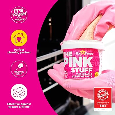 Stardrops - The Pink Stuff Bathroom Cleaning Kit Cleaning Paste, Bathroom Foam Spray, Toilet Foaming Powder, SQeeZY Sponge & 3 Microfiber Cloths Tough on Stains, Grease & Soap Scum