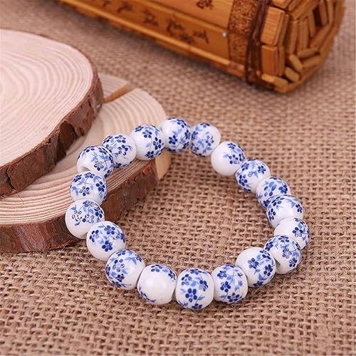 Miniatura 7 de Pulsera de cuentas de porcelana para mujer, estilo vintage, pulsera de cerámica de porcelana azul y blanca