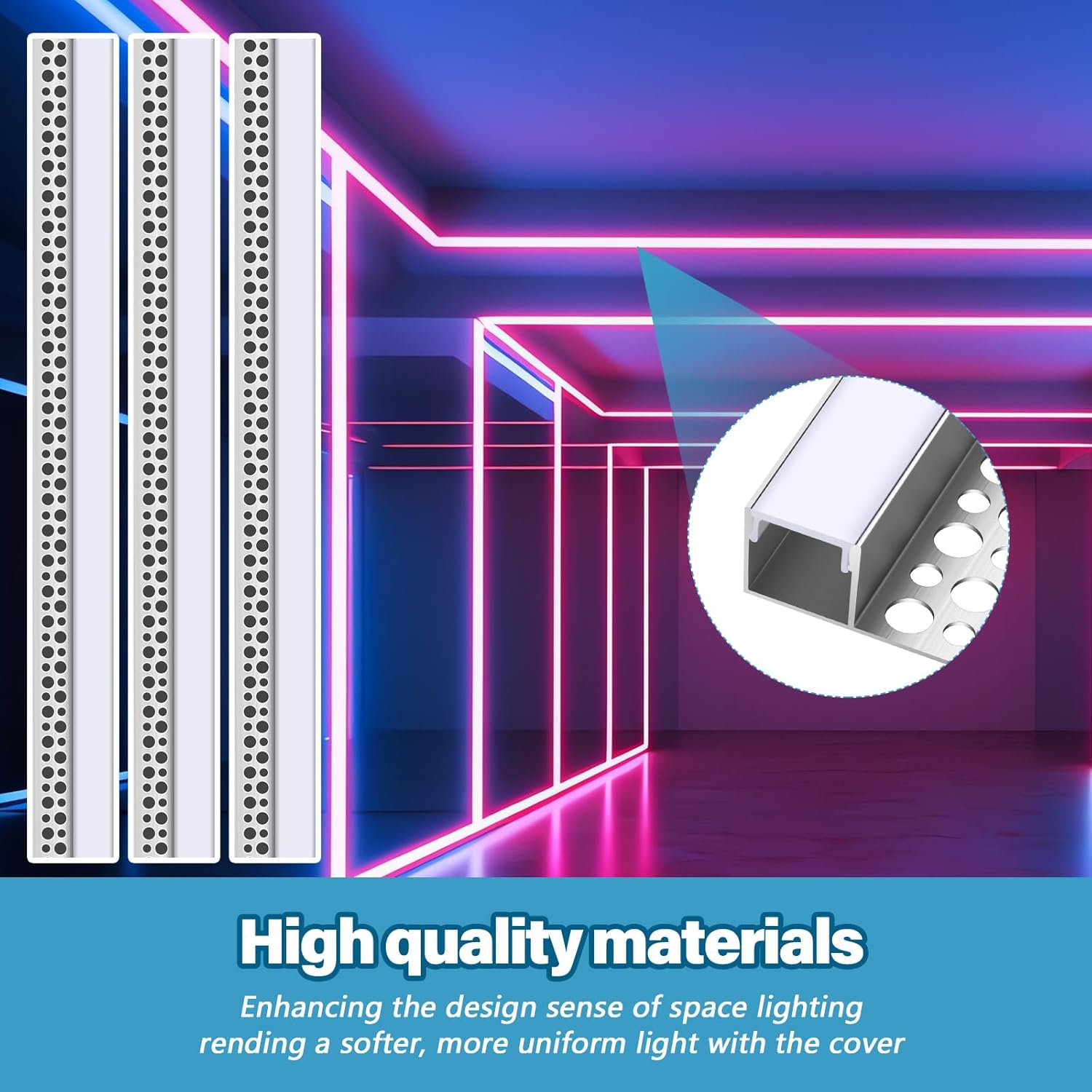Glooglitter 20 Pcs 6.6ft/ 2 Meter Plaster in LED Channel Trimless Single Sided LED Diffuser Channel Recessed Drywall Aluminium Profile for Wall Drywall Ceiling (Flush Fit)